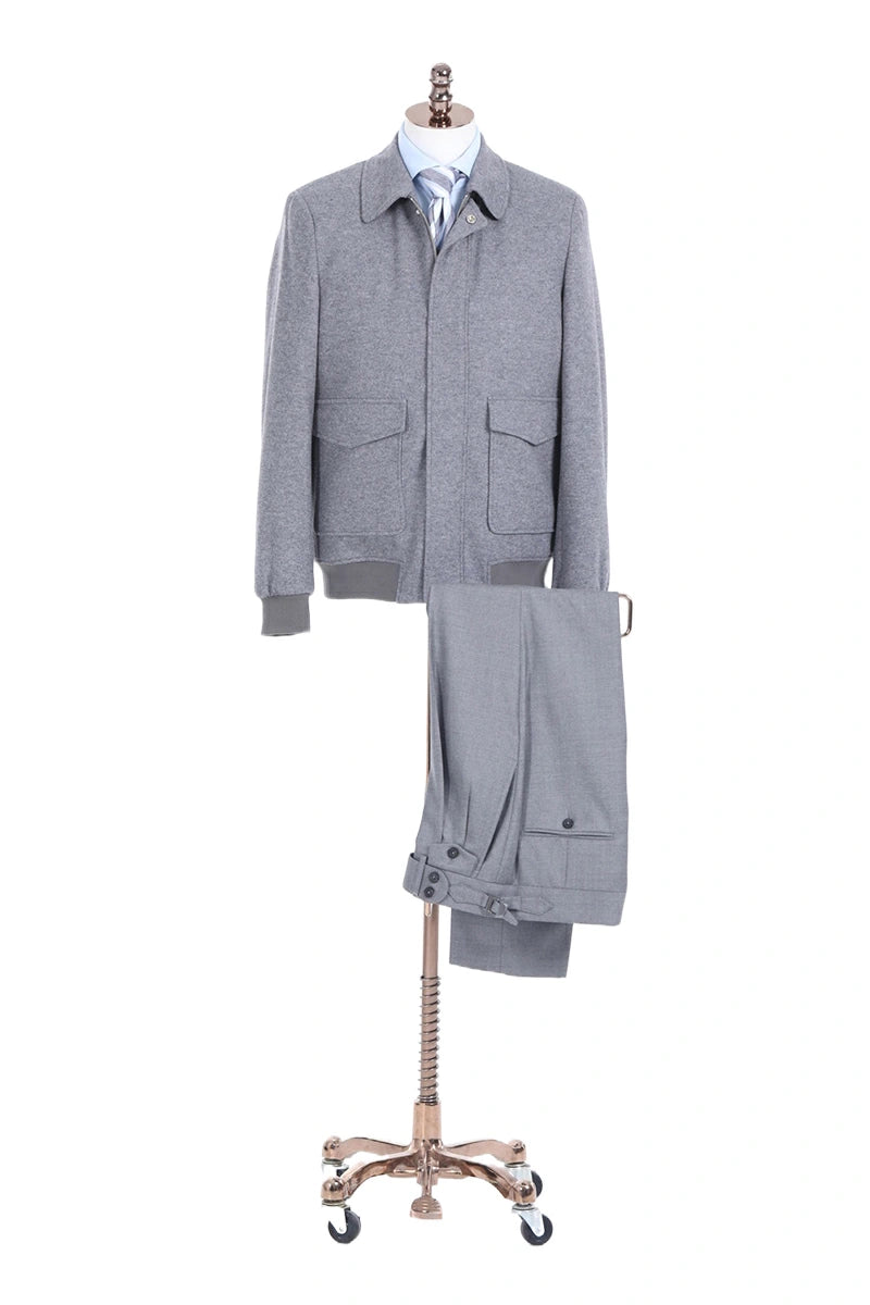 Casual Wool Suit Set With Wide Leg Pants