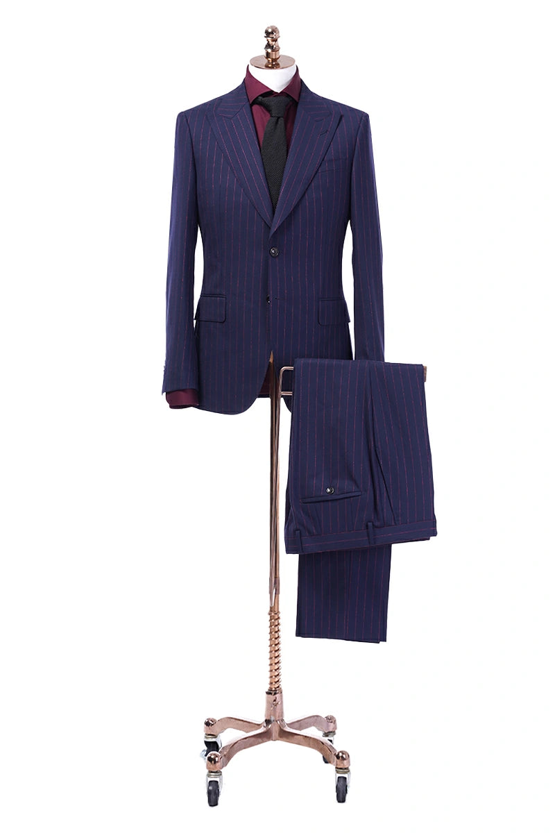 Navy Single-Breasted Suit with Red Pinstripe